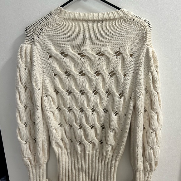 ZARA Cream Cable Knit Puff Sleeve Sweater Top Women Size L - Picture 3 of 3